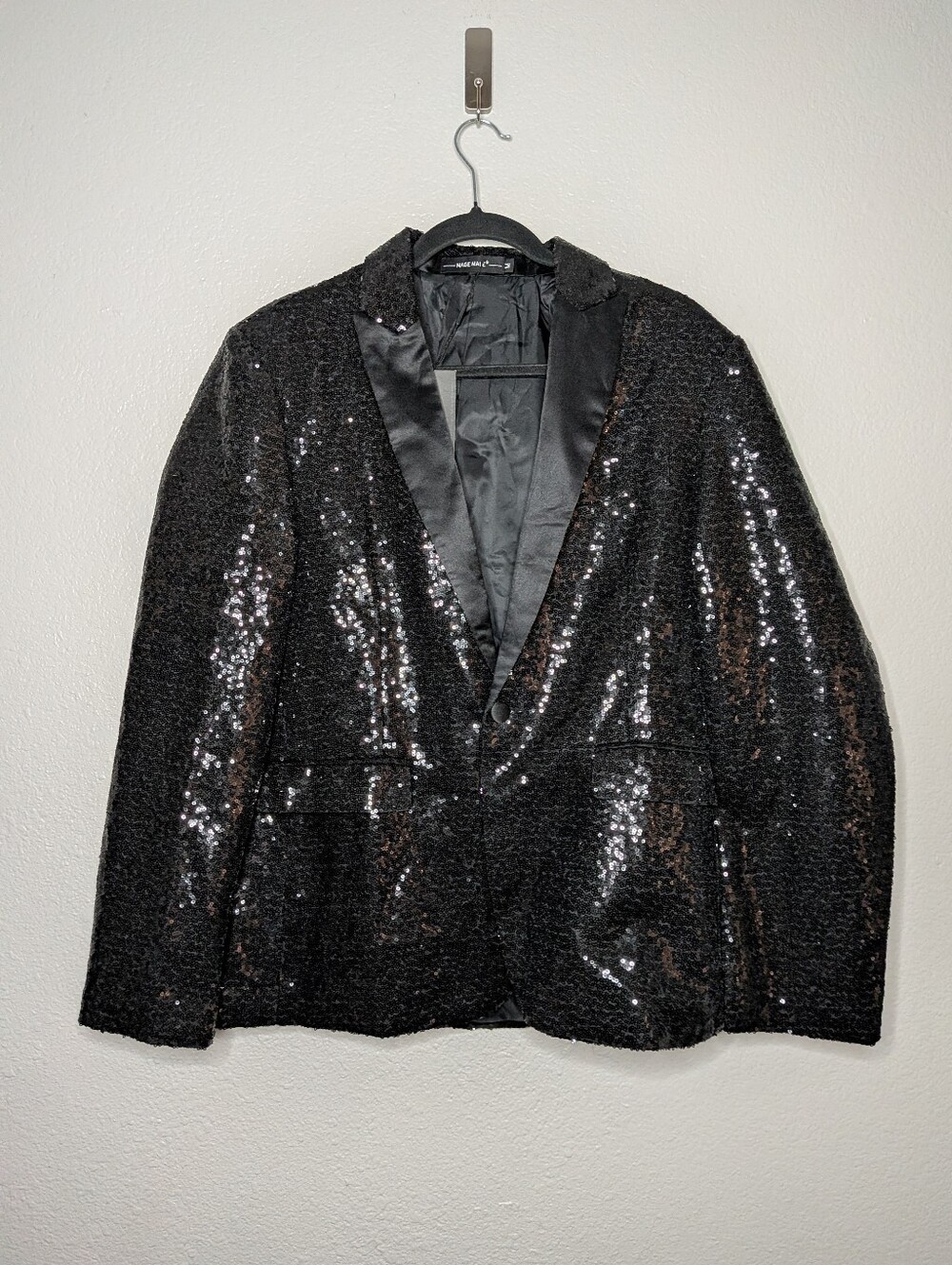 New Mage Male Black Sequin Halloween Cosplay Theater Novelty Blazer Jacket M NWT
